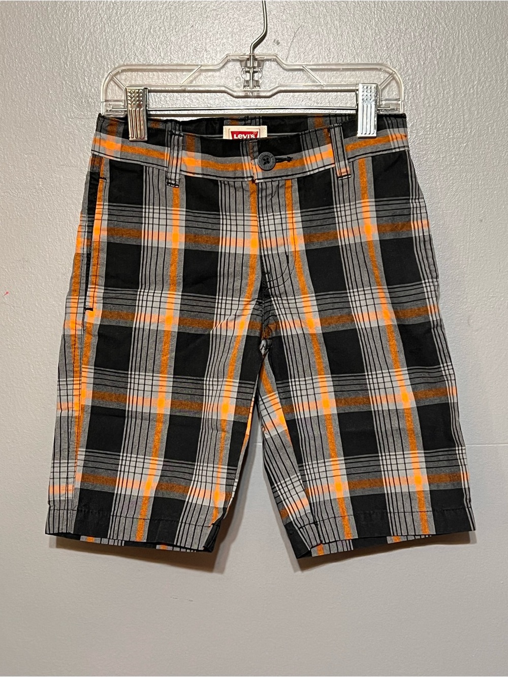 Levi’s Boys Size 6 Regular Plaid Bermuda Shorts Orange Black Gray